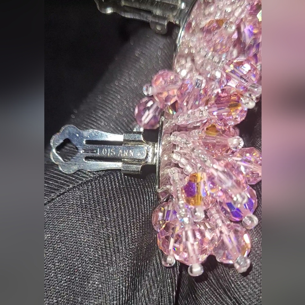 VTG Lois Ann VINTAGE Signed Aurora Borealis&Seed Bead Burst Cluster ClipOn - Picture 4 of 11